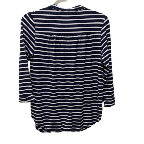 New LA Made top blouse blue and white horizontal striped. Size L - Picture 3 of 9